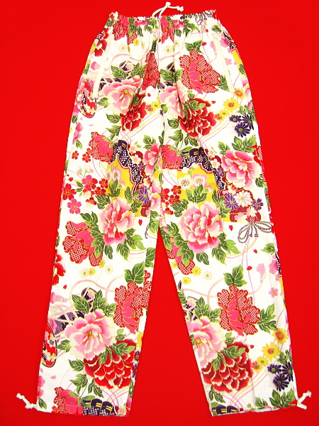 義若オリジナルの和柄ズボン、ダボズボン　金彩牡丹と桜